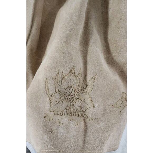 Vintage 60s 70s Leather Suede Poncho Snap Cape Hippie Boho Tan Tooled Western M - Picture 2 of 16